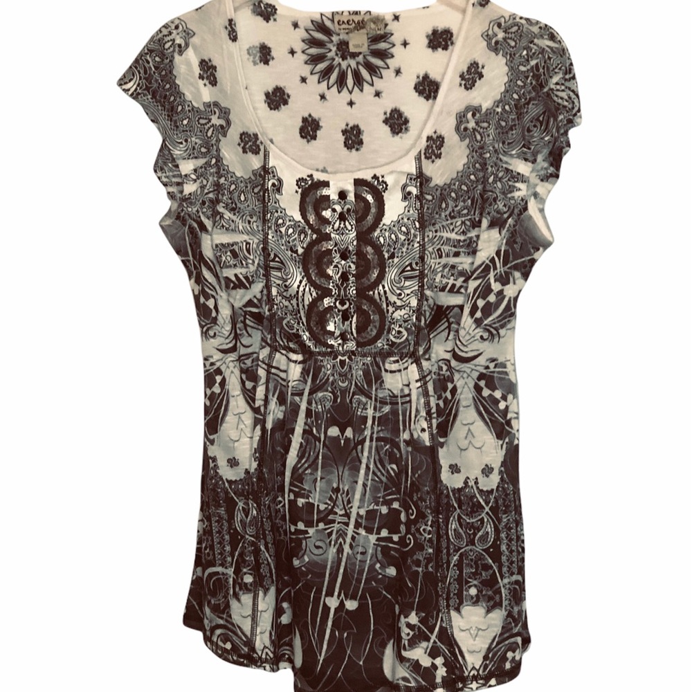 Energi’e World Wear women’s black and white boho sleeveless top Size M